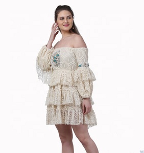 Ivoire Crochet Designer Boho femmes hors épaule robe décontracté Mini robe plage fête porter femme - Product Image 2