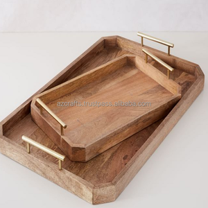 Bandeja para servir de madera de acacia hecha a mano, plato de estilo rústico de tamaño personalizado para el hogar, Hotel, comida decorativa de alta calidad para servir - Product Image 3