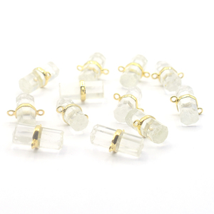 Quartz cristal en forme de crayon lunette en argent sterling 925 connecteur plaqué or fabrication de bijoux faits à la main - Product Image 4