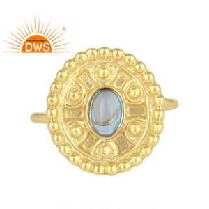 Superb Blue Topaz Gemstone Ring Manufacturer 18k Gold Plated 925 Silver Ethnic Designer Ring Jewelry - Product Image 1