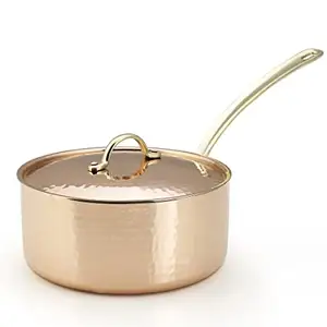 Kitchen Ware Items Pure Copper Metal Hammered Design Sauce Pan With Lids And Brass Handles Sauce Pans Hot Selling