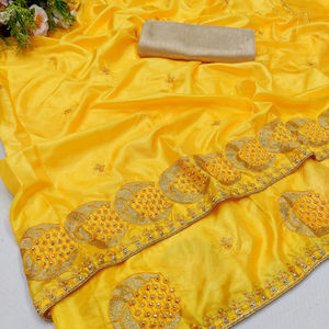 Saree de travail de broderie en soie avec chemisier Indienne, vêtement de fête, pas cher, pas cher, vente en gros - Product Image 1