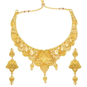 Bijoux Indian wholesale One Gram Gold two gram gold plated Bridal Fashion Jewelry Choker Necklace Set for Women