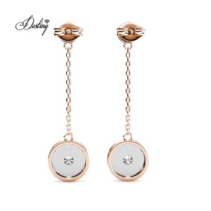 Pendientes de tuerca de cadena larga con Círculo de gota colgante Ophelia adornados con cristales de Swarovski, joyería de plata de ley 925 para mujer - Product Image 6