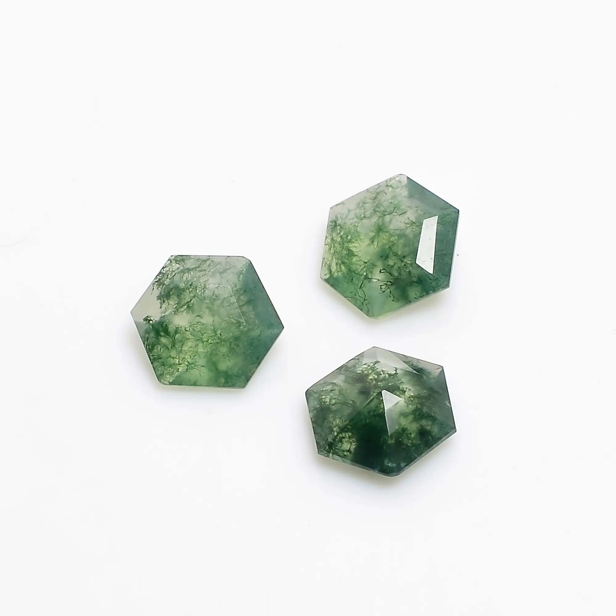 High Quality Natural Green Moss Agate Hexagon Shape Step Cut Loose Gemstone Wholesale Lot For Jewelry Making Calibrated Size
