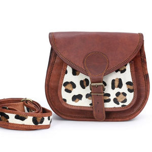 Bolso bandolera de mujer de cuero genuino con estilo vintage con patrón de animales, bandolera impermeable con cierre de sillín para niñas - Product Image 1