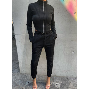 Veste de survêtement corset de peinture personnalisée pour femmes noir hiver fermeture éclair respirant teint uni vente en gros - Product Image 6