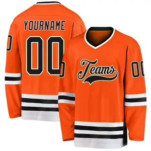 定制橙色黑白曲棍球球衣，印有名称和数字，您可以使用缝制的滑车斜纹名称和