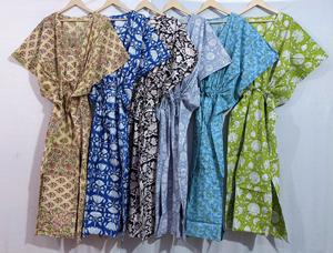 Robe caftan en coton à imprimé floral Streetwear d'été pour adultes avec tissu tricoté sans manches Taille naturelle - Product Image 4