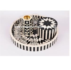 Ensemble de plateau de service en résine incrustée d'os de couleur Mubkhar avec boîte et brûleur d'encens Bakhoor et ensemble de diffuseur d'aromathérapie - Product Image 1