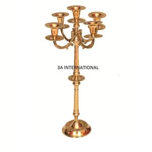 Atractivo diseñador chapado en oro acabado para boda fiesta Hotel piso decoración candelabros vela soporte 5 brazos vela soporte - Product Image 1