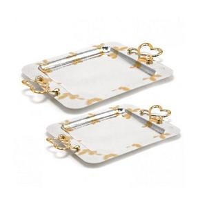 Plateau de service décoratif en acier inoxydable avec poignées en laiton Plateau de service à dessert de forme personnalisée de la meilleure qualité - Product Image 2
