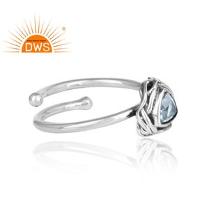 แหวนพลอยบุษราคัมสีน้ำเงินพฤศจิกายนแหวนสเตอร์ลิงออกซิไดซ์925เครื่องประดับสามเหลี่ยมปรับได้ขายส่ง - Product Image 3