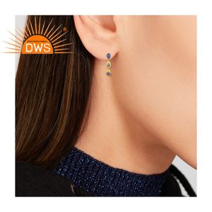 Long Drop Designer Earring <b>Fashion</b> <b>Jewelry</b> Wholesaler Blue Chalcedony Brass Gold Plated <b>Jewelry</b> Manufacturer - Product Image 4