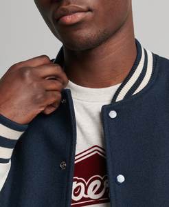 Chaqueta de bombardero sin cuello con bordado de chenilla estilo Letterman de invierno para hombre, ropa de calle de béisbol universitaria con logotipo personalizado, entrega rápida - Product Image 4