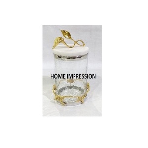 Boîte de conserve de luxe en métal et verre avec plateau fantaisie argenté de service bouteille de stockage pour ustensiles de cuisine design moderne de table fait à la main - Product Image 6