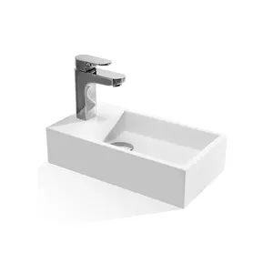 Modern Bathroom Wall Mount Hung Small Sink Wash Art Basin Vessel Vanity with Overflow Faucet And Drain