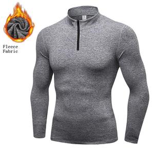 Vedo Custom Logo <b>Compression</b> <b>Shirt</b> <b>Mens</b> Long Sleeve Polyester Slim Fit Fleece Gym Wear Fitness Zipper Training <b>Shirt</b> - Product Image 1