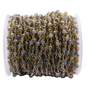 Mystic Labradorite Faceted Rondelle Rosary Chain 3–4mm Brass 18K Gold Plated <b>Wire</b> Wrapped Gemstone Chain Sold by Foot - Product Image 1