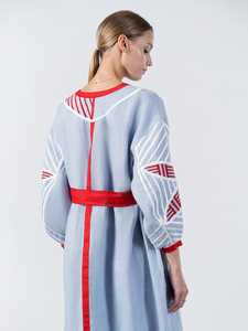 เดรสแม็กซี่แขน3/4แต่งพู่ผ้าลินินสำหรับผู้หญิงเสื้อผ้าโบฮีเมียนปักลายสไตล์ยูเครน2025น่าดึงดูดใจ - Product Image 5