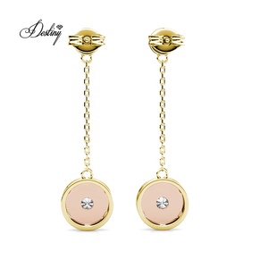 Pendientes de tuerca de cadena larga con Círculo de gota colgante Ophelia adornados con cristales de Swarovski, joyería de plata de ley 925 para mujer - Product Image 3