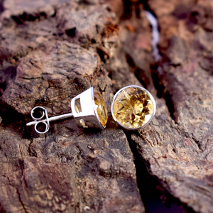 Good Quality Citrine round Stud <b>Earrings</b> 925 Pure Sterling Silver Bezel Setting Silver Plated Hot Selling for Parties Direct - Product Image 2
