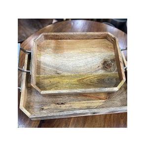 Bandeja Ovalada de Madera para Servir Alimentos con Asas de Metal, Juego de 4 Bandejas de Diferentes Tamaños para Servir Alimentos en India - Product Image 3