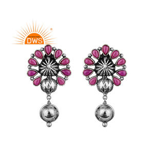 Best Selling 2026 Oxidized Sterling Silver Natural Imitation <b>Red</b> Stone Gemstone <b>Drop</b> <b>Earring</b> For Women Jewelry Manufacturer - Product Image 1