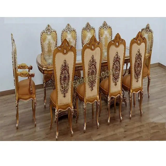 Stile vittoriano indiano Teak legno Set da pranzo splendida sala da pranzo reale mobili in legno Teak 11 pezzi tavolo da pranzo in vendita