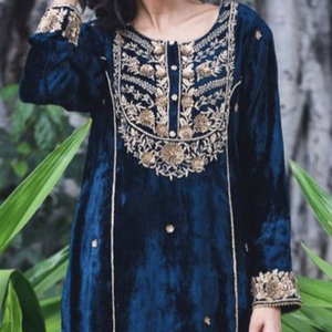 Latest--New---Trendy-Stylish---Beautiful-Long-Kurta-and-<b>Pant</b>-dress with beautiful applique work for Party/ Wedding =2020 - Product Image 1