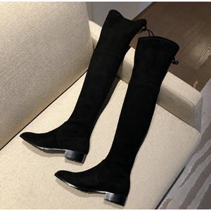 Yeni varış moda bayanlar streç diz üzerinde yüksek topuklar süet kış kadın uyluk yüksek çizmeler - Product Image 5