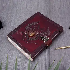 Real Leather Journal with Stone Dragon Embossed Handmade Notebook A5 Size Custom Recycled Paper Writing Journal with Clasp Lock
