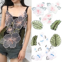 Emblem bordiran renda Organza bordir bunga daun LT2525A