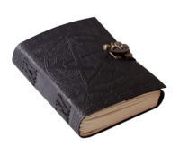 Carnet de notes en cuir écologique fait main avec pentagramme noir en relief et fermoir en C, carnet de croquis, journal, cadeau personnalisé, bloc de dessin