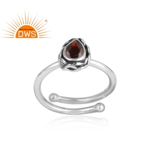 Anillo de plata de primera ley y piedra preciosa granate para mujer, sortija de boda, plata esterlina 925, color rojo, pera oscura, Natural - Product Image 2