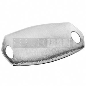 Plateaux de service ovales en métal argenté Maximus International MS-110 avec poignées en bois, design Art Déco, pour le petit-déjeuner et les repas. - Product Image 3