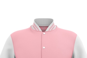 Veste de style universitaire pour homme en laine et viscose rose et blanc, coupe régulière, col rond, boutonnage simple, coupe-vent et écologique, style preppy - Product Image 3