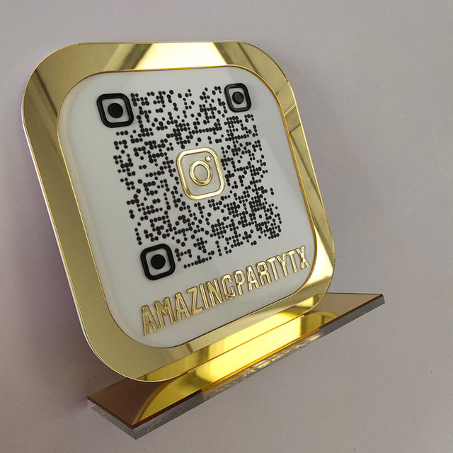 Retail Acrylic Business Sign Qr Code Sign Ins Store Stand Display Instagram Social Media Plaque Table Sign