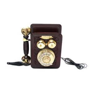 Teléfono decorativo de madera y latón para el hogar, accesorio decorativo de estilo antiguo, de latón, con esmalte brillante, Estilo vintage