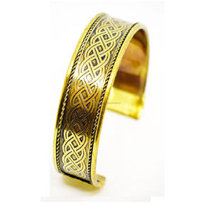 หินสีทองที่ไม่ซ้ำกันขายส่งที่มีคุณภาพสูงตอกหัตถกรรมโลหะเครื่องประดับกำไลข้อมือกว้างเครื่องประดับ - Product Image 2