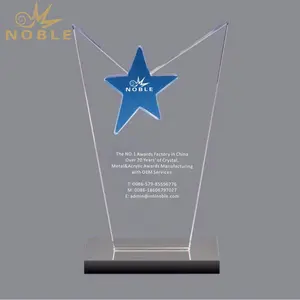 First Trophy Custom Crystal Award Plaques with Blue Star