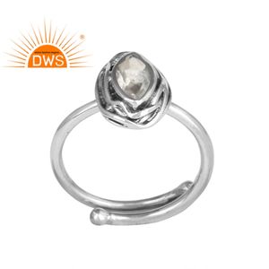 Anillo de plata de primera ley y cuarzo para mujer, sortija, plata esterlina 925, gema, piedra preciosa, diseño oxidado, chica - Product Image 1