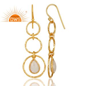 Pendientes Colgantes de Plata de Ley con Baño de Oro de 18k, Pendientes con Piedras Preciosas de Arcoíris, Proveedores de Joyería, Colección Clásica - Product Image 3