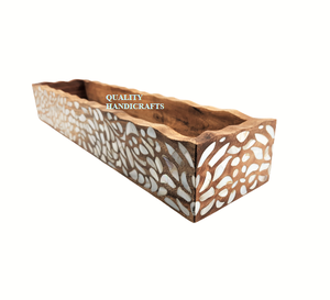 Bandeja de servicio al por mayor con incrustaciones de madreperla de madera de teca, tamaño personalizado decorativo para uso doméstico, material de vidrio de mármol - Product Image 3