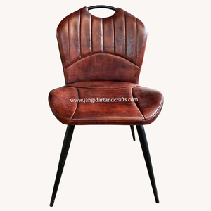 Chaise vintage industrielle durable en cuir buff avec pieds en métal, chaise de restaurant, chaise de table à manger pour hôtel et restaurant. - Product Image 4