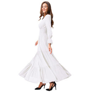 Abito plissettato in tinta unita a manica lunga <span class=keywords><strong>lungo</strong></span> Maxi in tessuto retrò stile Vintage - Product Image 5