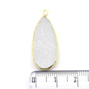Blanc Druzy poire forme 925 argent Sterling lunette plaqué or pendentif fabrication de bijoux faits à la main - Product Image 3