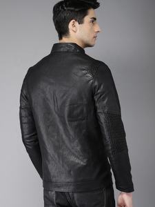 สไตล์หนังสำหรับชายซิปสไตล์สีดำหนังแจ็คเก็ตแขนไหล่ติดสไตล์] โดย EVERGLOW - Product Image 3