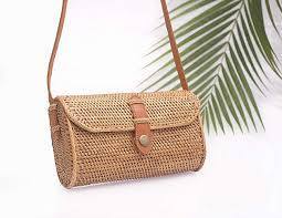 Bolsos rectangulares de mimbre para mujer, carteras de mimbre tejido hecho a mano, con correa de cuero, 2020 - Product Image 6