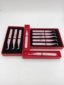 Pinces à épiler anti-magnétiques en acier inoxydable avec pointe argentée à 90 degrés, revêtement en poudre rose clair de haute qualité, logo personnalisé - Product Image 5